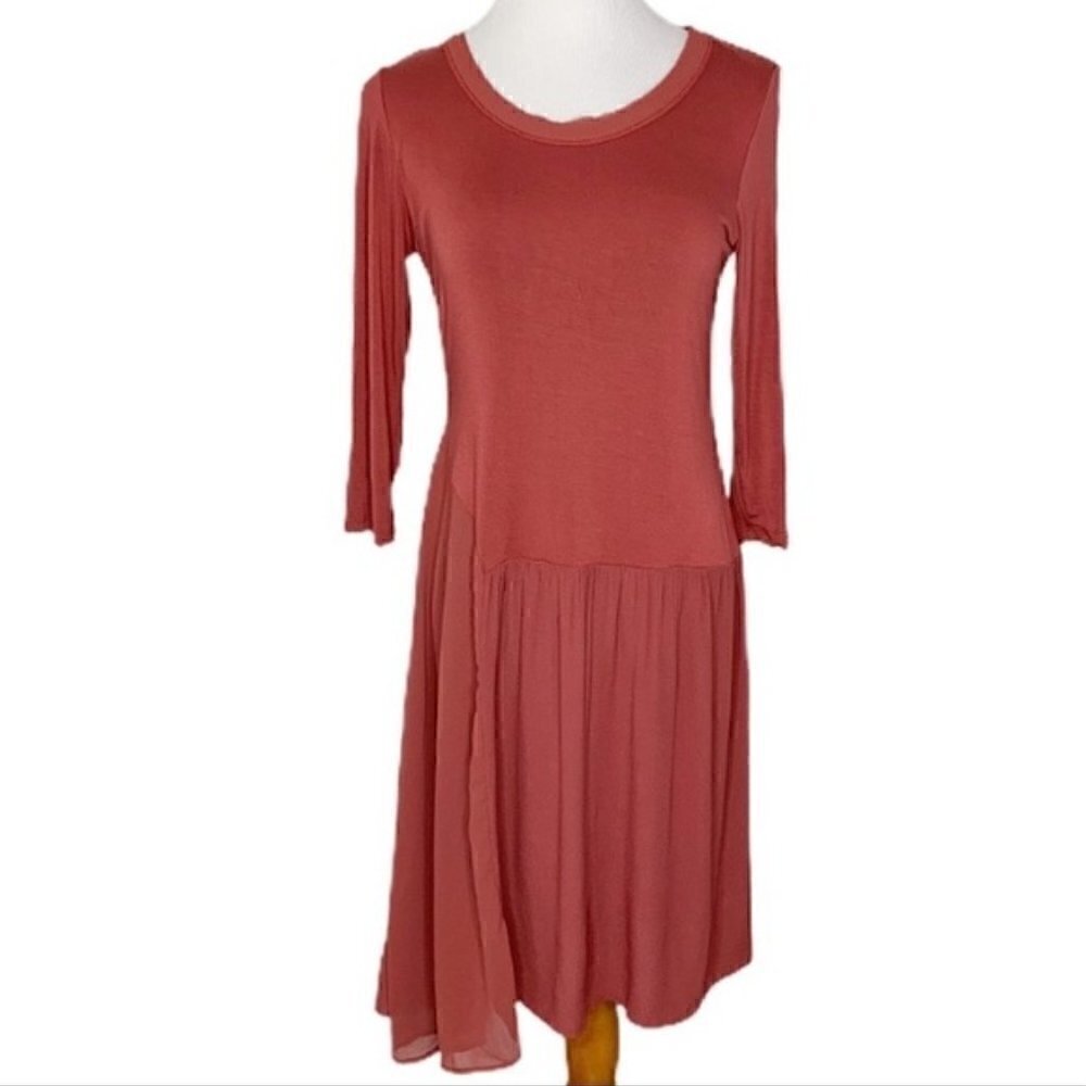 Soft Surroundings Dress M En Point Mixed Media Asymmetrical Rust Terra Cotta
